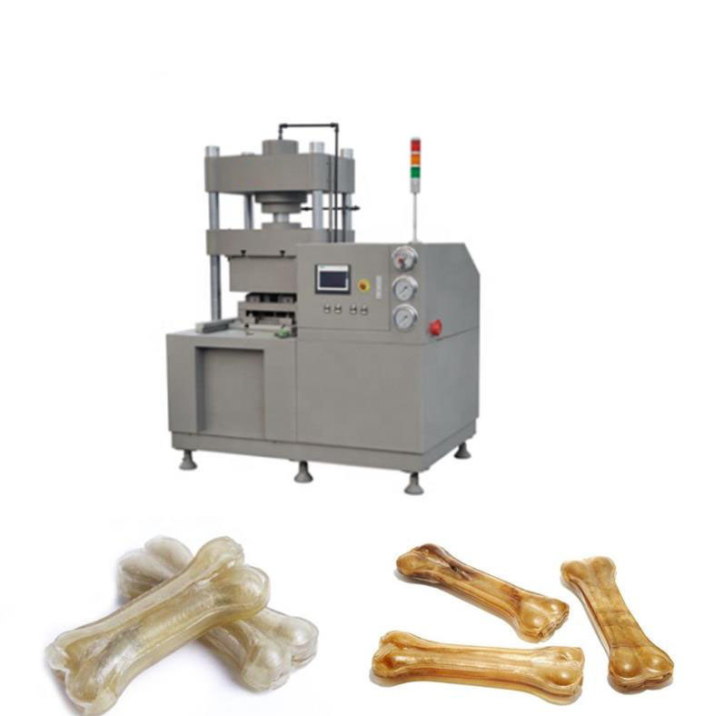 Wciśnięty Pies żuje psią karmową żywność linię przetwarzania / karmy dla zwierząt maszyny