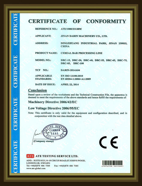Chiny Jinan Darin Machinery Co., Ltd. Certyfikaty